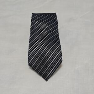 Donald J. Trump Silk Woven Striped Tie Black Gray Logo w/ Gold Bar